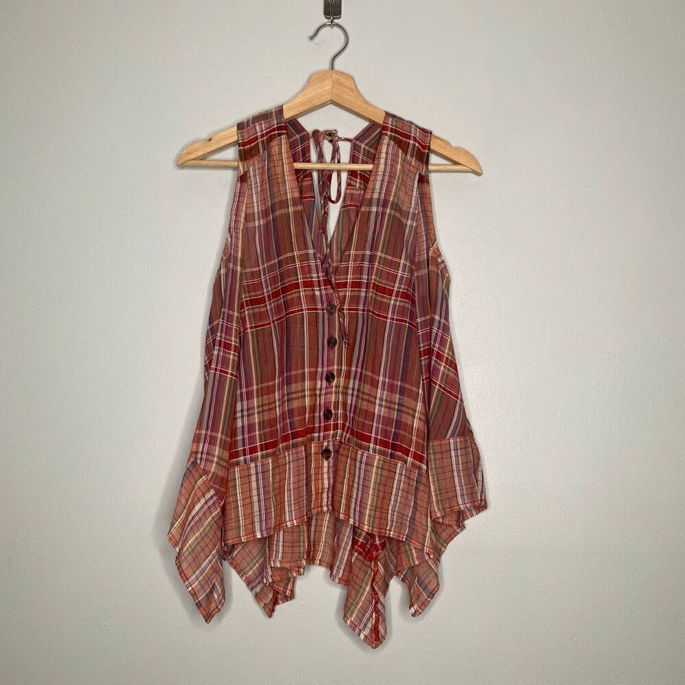 Anthropologie Pilcro Plaid Patchwork Babydoll  Button Up Top